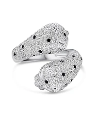 Bling Jewelry Red Eye Black White Cubic Zirconia Cz Fashion Leopard Panther Cat Statement Bypass Ring Rhodium Plated Brass