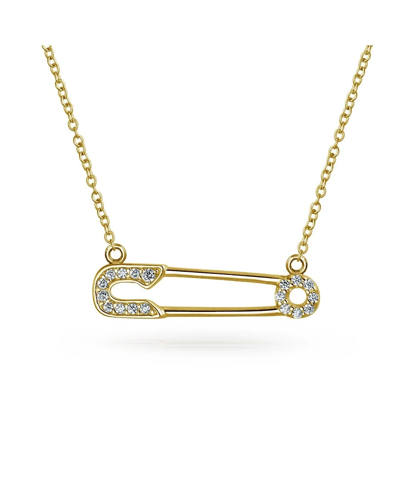 Bling Jewelry Support Symbol Pendant Necklace for Displaced People Cz Accent Safety Pin 14K Gold