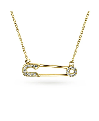 Bling Jewelry Support Symbol Pendant Necklace for Displaced People Cz Accent Safety Pin 14K Gold
