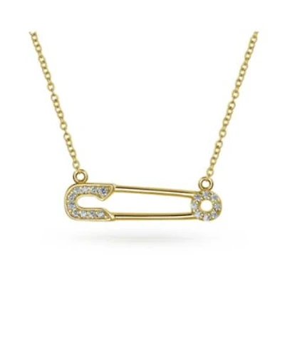 Bling Jewelry Safety Pin Pendant Necklace with Cz Accents