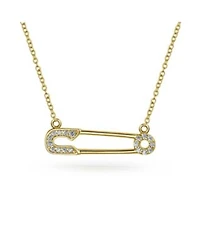 Bling Jewelry Safety Pin Pendant Necklace with Cz Accents