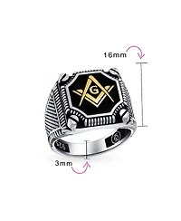 Bling Jewelry Black Large Freemason Masonic Signet Ring Solid .925 Silver