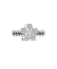 Bling Jewelry Sparkling Clear Cz Pave Of Flower Shape Daisy Charm Bead .925 Sterling Silver European Bracelet