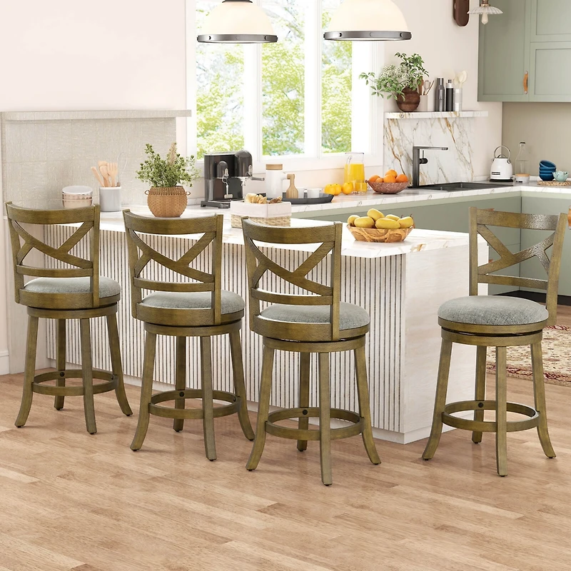 Swivel Bar Stools Set of 4 Counter Height Chairs with Hollow Back Soft-padded Seat