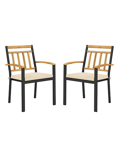 Patio Dining Chairs Set of 2 Metal Outdoor Chairs with Removable Padded Cushions