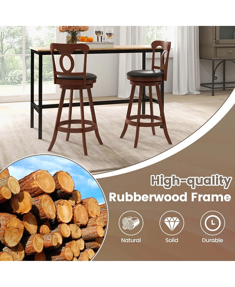 Set of 2 Bar Stools 30'' Swivel Bar Height Chairs with Footrest for Kitchen Pub