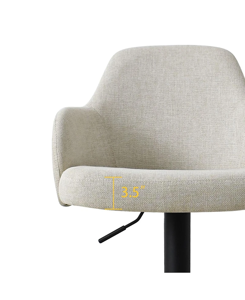 Set Of 2 Armrest Upholstered 360° Swivel Adjustable Barstool With Black Legs-Maison Boucle