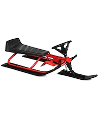 Sugift Kids Snow Sled with Steering Wheel and Double Brakes Pull Rope-Red