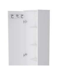 Dryden Tall Narrow Storage Cabinet with 5-Tier Shelf and Broom Hangers, White
