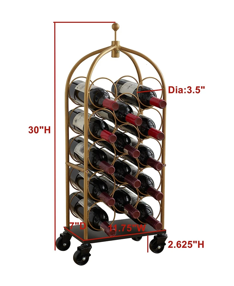 Kings Brand Furniture Luggage Cart Wine Rack, Freestanding Floor Metal Wine Rack, Wine Bottle Holders Stands (Gold/Black)