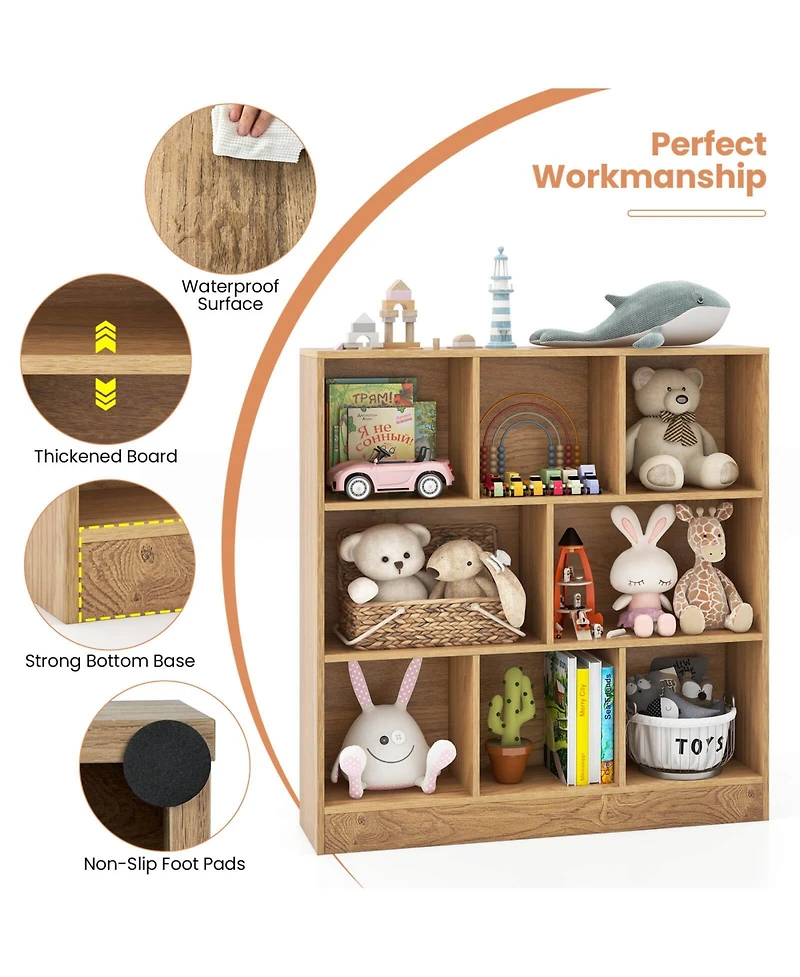 8-Cube Bookcase 41" Wooden Toy Storage Organizer for Kids Bookshelf