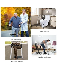Sugift Folding Height Adjustable Walking Frame with Armrest Support-Silver