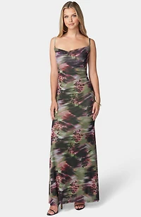 Bebe Women's Printed Mesh Cowl Gown