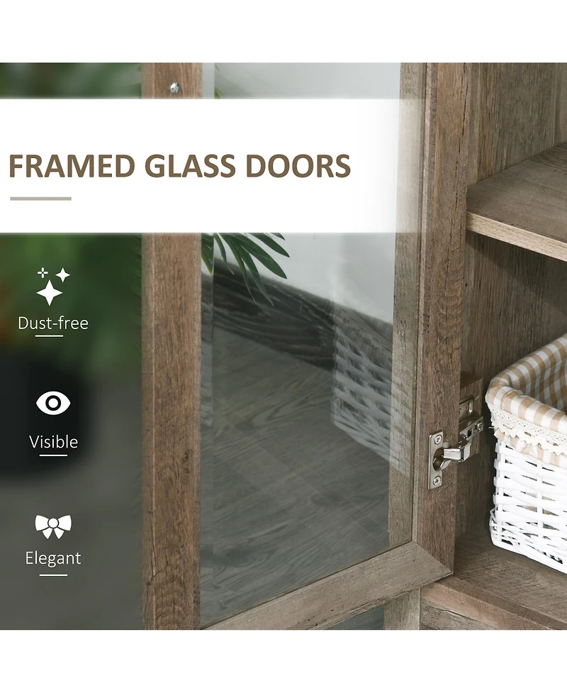 Homcom 71" Freesding Bookshelf Storage Cabinet Hutch w/ Glass Doors, Natural