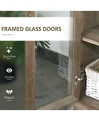 Homcom 71" Freesding Bookshelf Storage Cabinet Hutch w/ Glass Doors, Natural