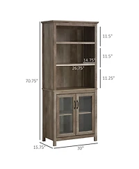 Homcom 71" Freesding Bookshelf Storage Cabinet Hutch w/ Glass Doors, Natural