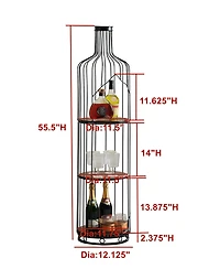 Kings Brand Furniture Tall Wine Bottle Shaped Stand with Shelf, Freestanding Floor Wine Rack Holder, Liquor Bar Shelves Storage Organizer