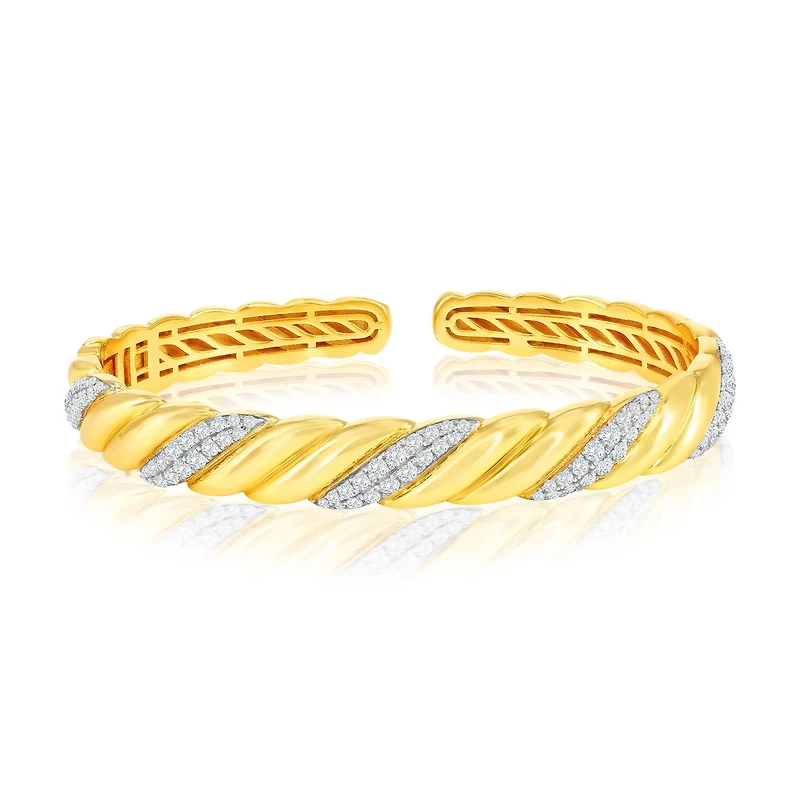 Simona Sterling Silver, Polished & Cz Wave Bangle - Gold Plated