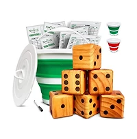 Swooc Games - Yardzee, Farkle & 20+ Classic Red Shaker Edition (All Weather) with Collapsible Bucket, Lid Score Cards