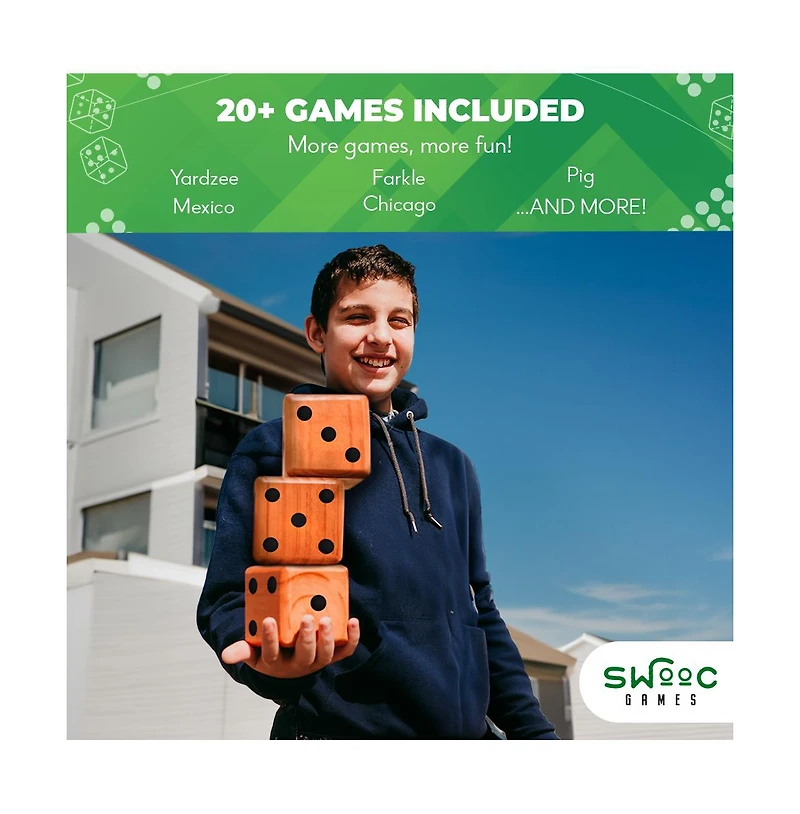 Swooc Games - Yardzee, Farkle & 20+ Classic Red Shaker Edition (All Weather) with Collapsible Bucket, Lid Score Cards