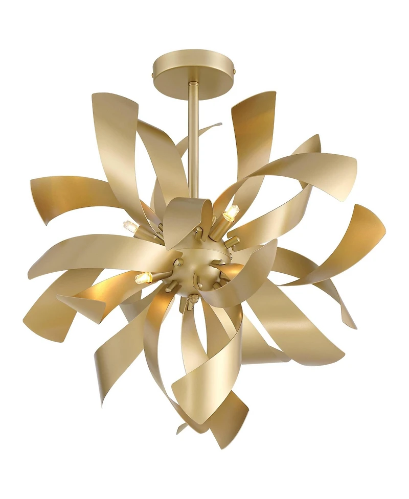Possini Euro Design Verity 22" Modern Semi Flush-Mount Ceiling Light Fixture Kitchen Foyer Twisted 6-Light Led Gold Finish Metal