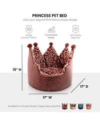Dream Black Label Leopard Print Crown Dog Bed - Washable Round Cat Bed, Elegant Royal Design Indoor Cuddler Pet Beds for Puppy and Kitten