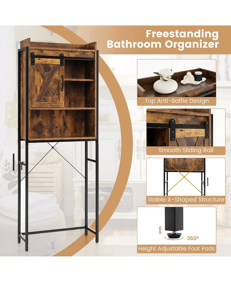 Gymax Over The Toilet Storage Cabinet Rack Bathroom w/ Slipping Barn Door & Adjustable Shelf Espresso