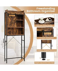 Gymax Over The Toilet Storage Cabinet Rack Bathroom w/ Slipping Barn Door & Adjustable Shelf Espresso