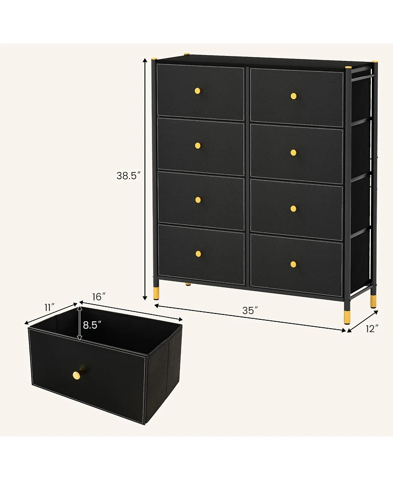 8-Drawer Fabric Dresser Tower Wide Chest of Drawers Storage Organizer Bedroom