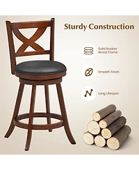Set of 2 Bar Stools 24'' Classic Counter Height Swivel Chairs for Kitchen Pub