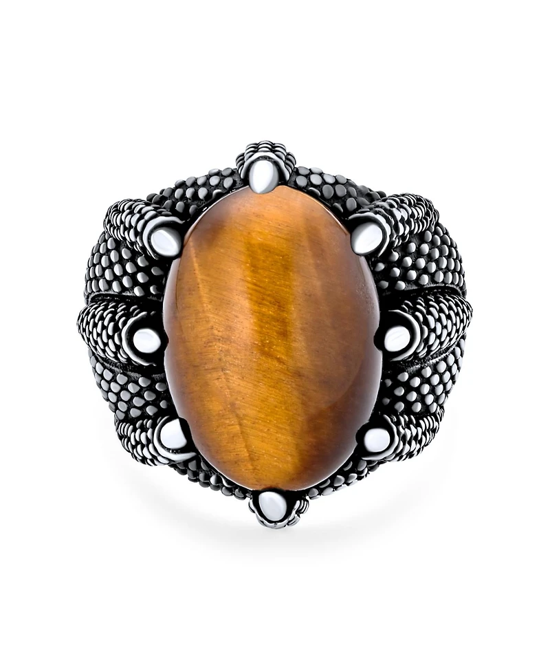 Bling Jewelry Big Retro Stripe Statement Oval Signet Natural Tiger Eye Claw Ring Silver