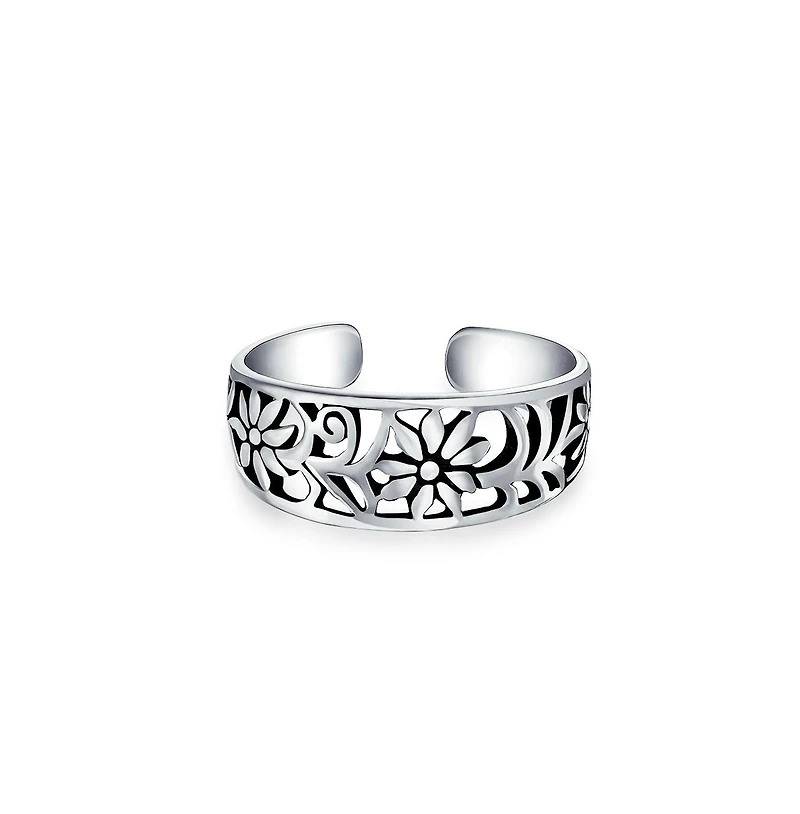 Bling Jewelry Flowers Cut Out Filigree Midi Band Toe Ring Sterling Silver Mid Finger