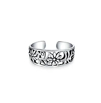 Bling Jewelry Flowers Cut Out Filigree Midi Band Toe Ring Sterling Silver Mid Finger
