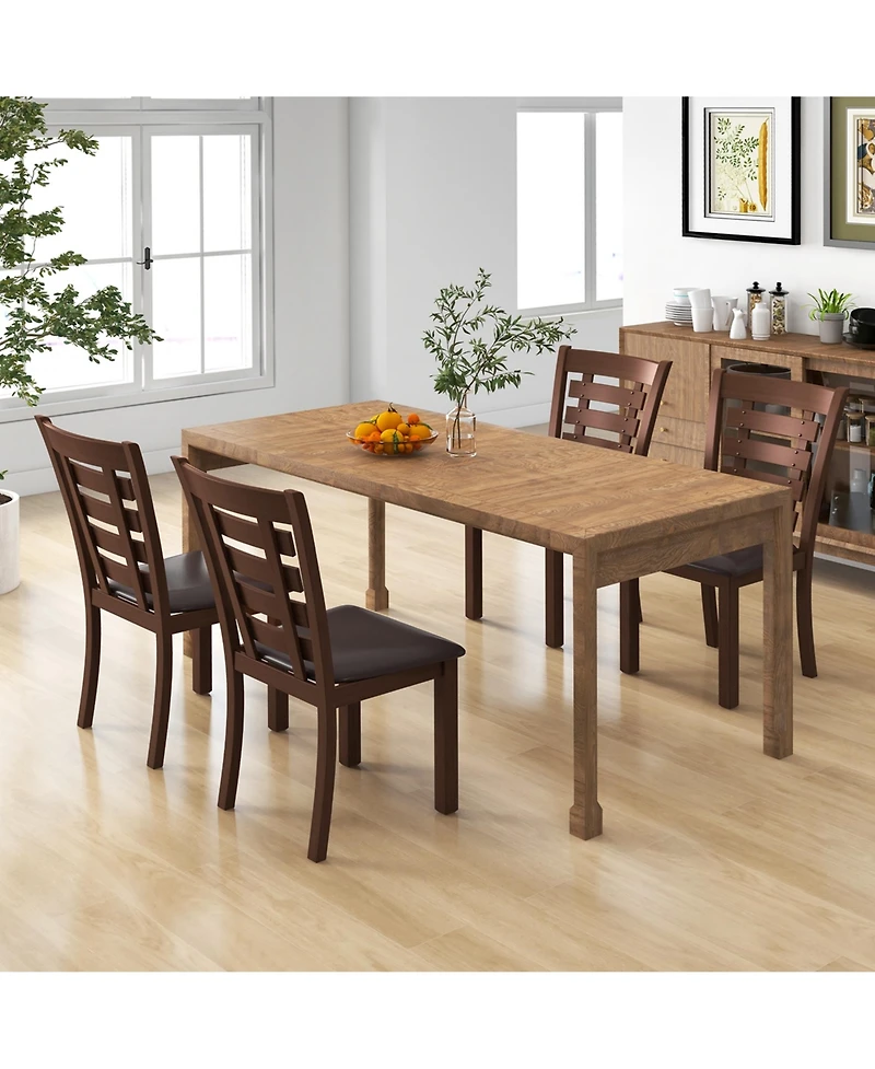 Wooden Dining Chairs Set of with Upholstered Seat & Rubber High Back