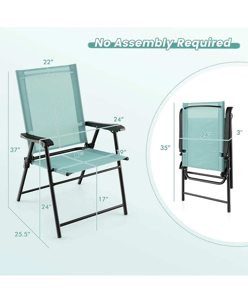 Patio 2pcs Folding Sling Back Chair Portable Armrests Metal Outdoor Dining