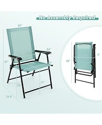 Patio 2pcs Folding Sling Back Chair Portable Armrests Metal Outdoor Dining