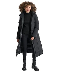 Dkny Womens Maxi Belted Hooded Puffer Coat