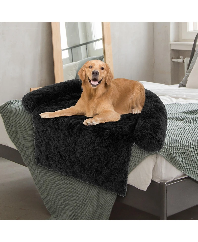 Plush Calming Dog Couch Bed with Anti-Slip Bottom Plush Mat for Dogs & Cats