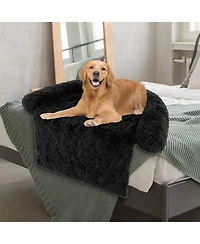Plush Calming Dog Couch Bed with Anti-Slip Bottom Plush Mat for Dogs & Cats