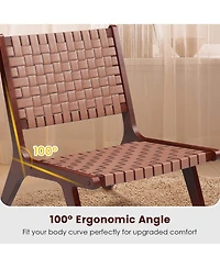 Woven Leather Accent Chair Mid Century Rubber Wood Armless Side Chair