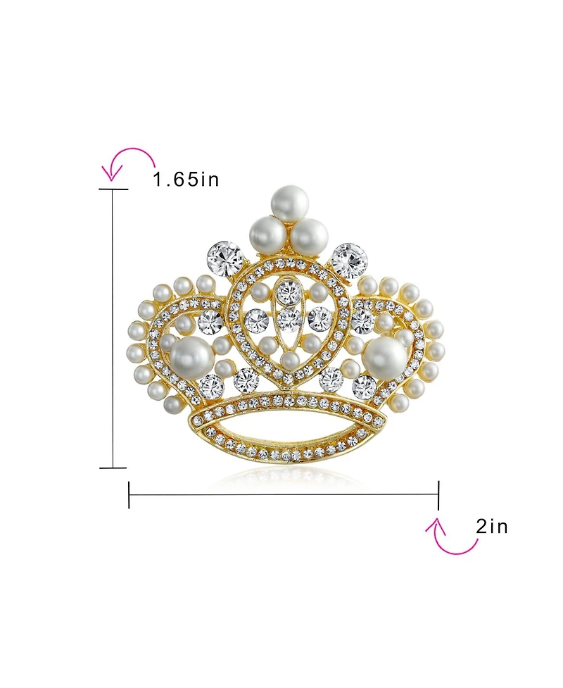 Bling Jewelry Large Fashion Crystal White Simulated Pearl Queen Crown Brooch Pin