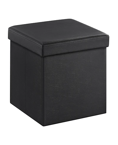 Songmics Home Folding Synthetic Leather Storage Ottoman Cube, Black