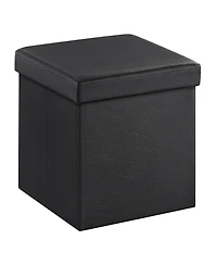Songmics Home Folding Synthetic Leather Storage Ottoman Cube, Black