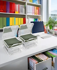 Sorbus Set of Wide Hanging File Organizer Bin Clear Plastic Stackable for Document Storage