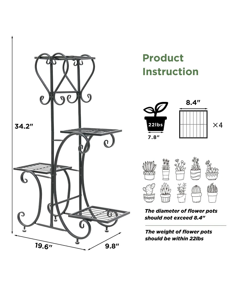 Unho 4 Tier Plant Stand Outdoor Garden Metal Flower Display Rack Shelf Home Decor