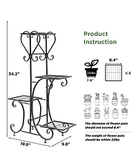 Unho 4 Tier Plant Stand Outdoor Garden Metal Flower Display Rack Shelf Home Decor