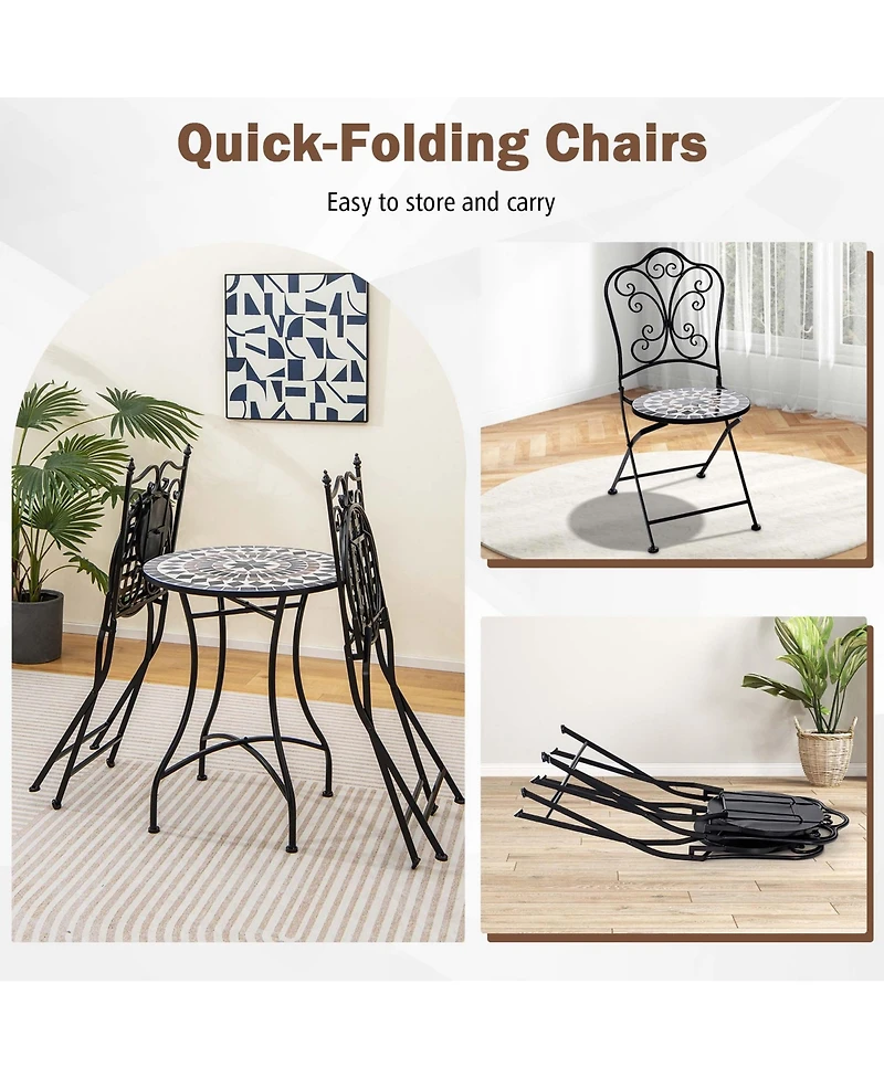Set of Mosaic Chairs for Patio with Decorative Backrest Heavy-Duty Frame