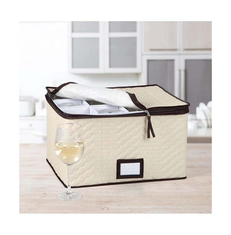 Florida Brands Wine Glass Storage Box with Dividers - Holds 12 Wine Glasses up to 10" Tall and 3.75" W - Stemware Storage Case