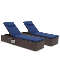 Costway 2 Pcs Patio Chaise Lounge with 6-level Backrest Comfy Seat Cushion & Headrest Backyard