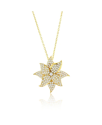 Suzy Levian New York Suzy Levian Yellow Sterling Silver White Cubic Zirconia Large Pave Flower Pendant